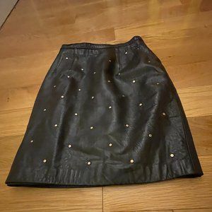 Black Faux Leather Skirt with Metal Buttons